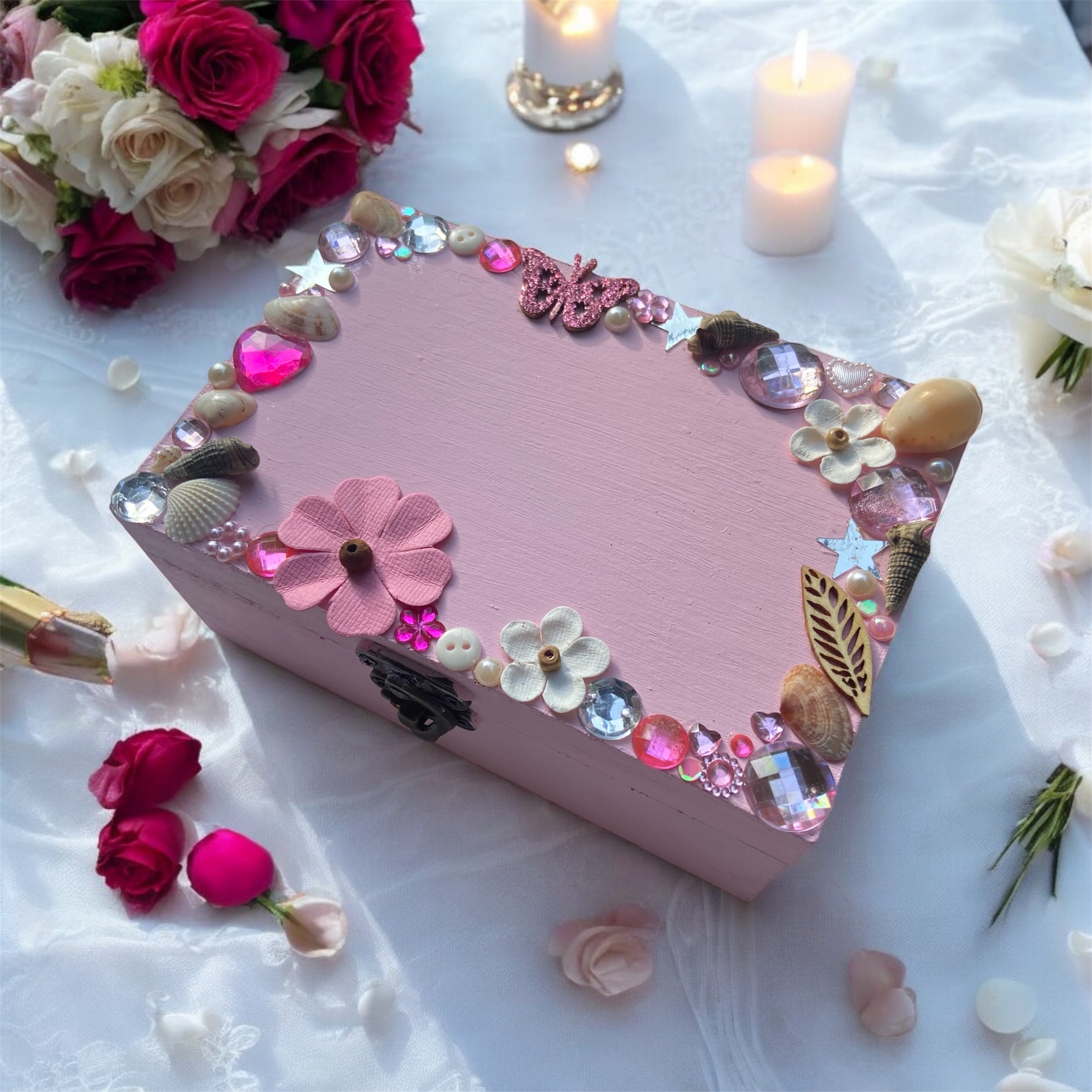Embellished Jewelry Box Pink Trinket Storage Box