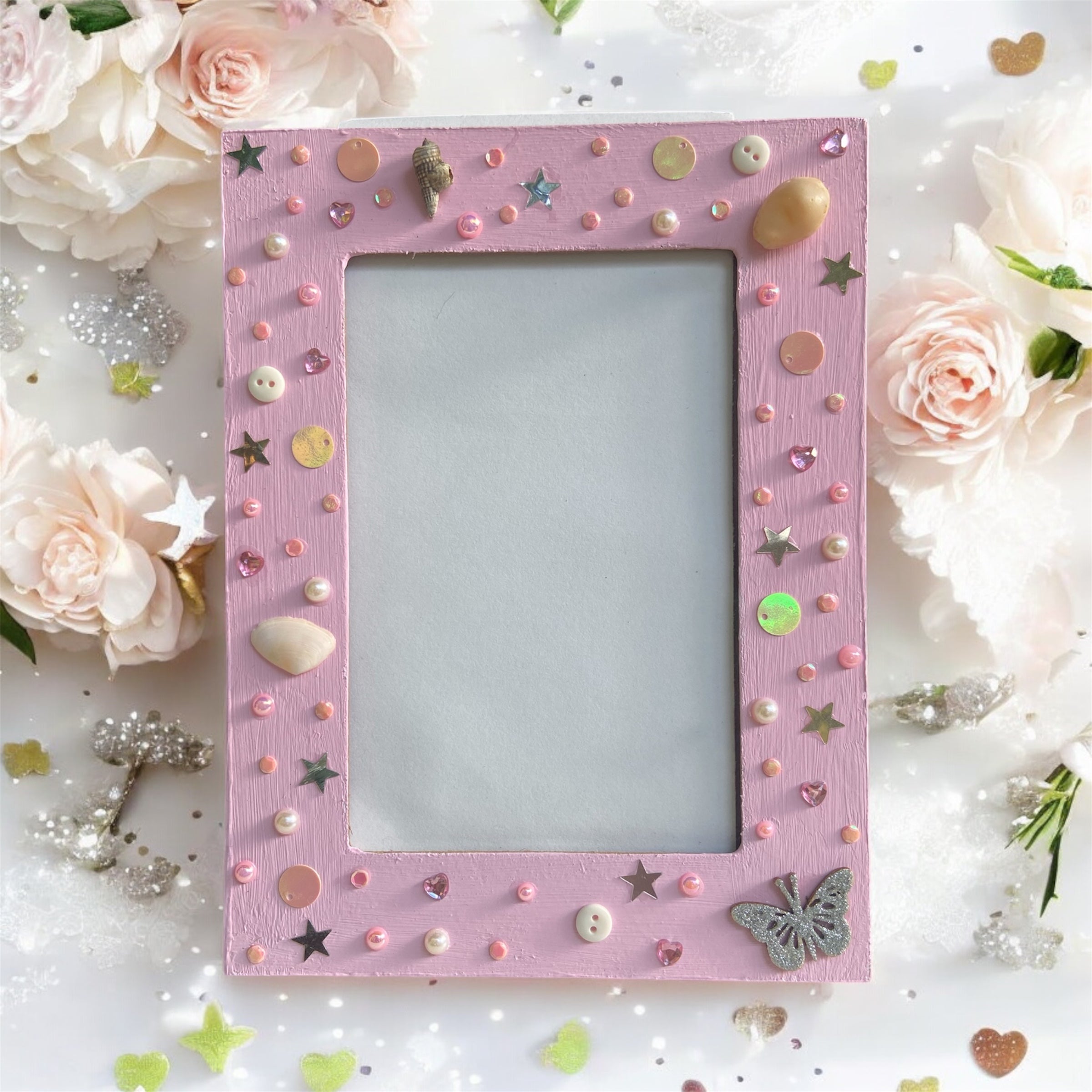 Embellished Photo Frame Pink Floral Frame for Desk or Gift