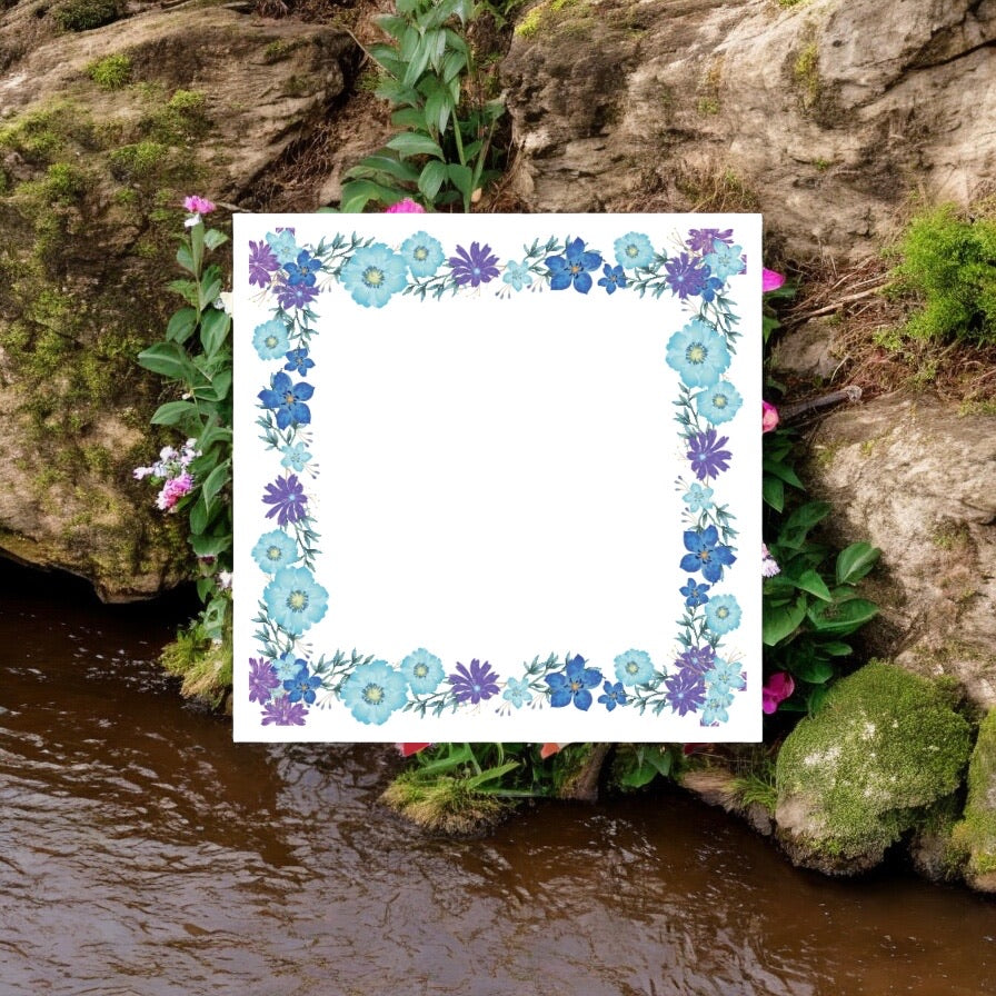 Memo Block – Blue Floral | Pretty Flower-Themed Desk Memo Notebook