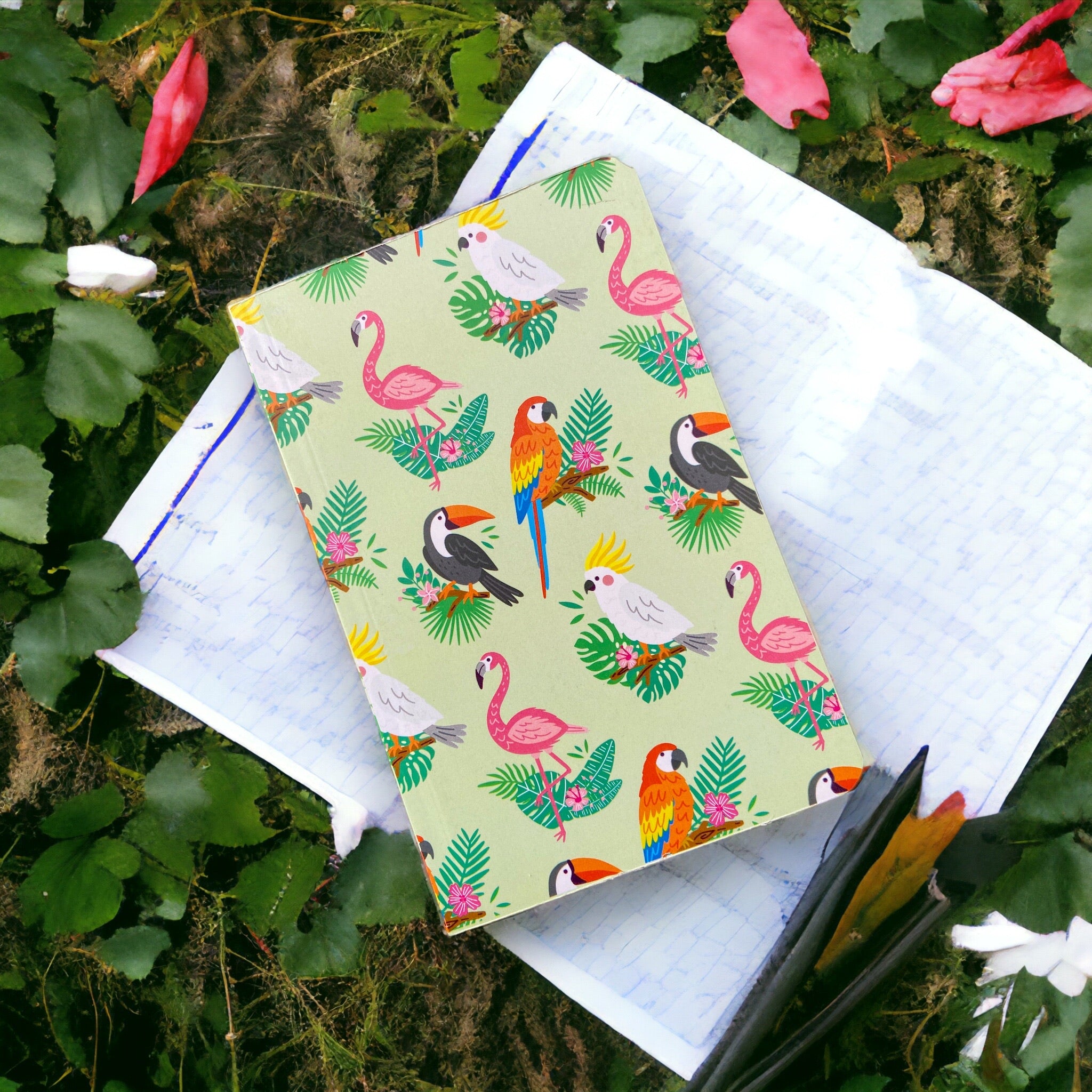 Notebook – Flamingoes And Toucans | Colorful Tropical Animal Journal