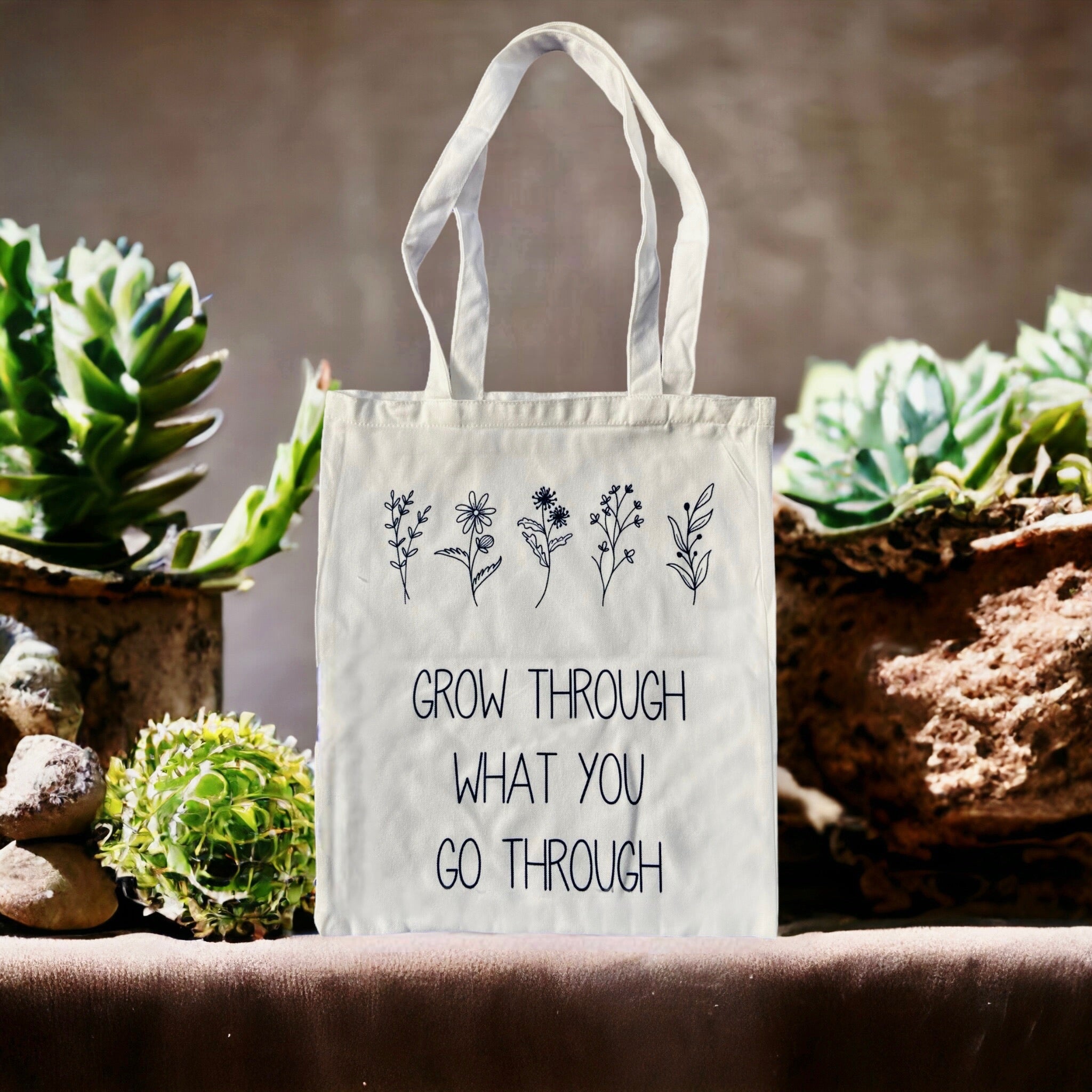 Tote Bag – Grow Through What You Go Through | Inspirational Daily Tote