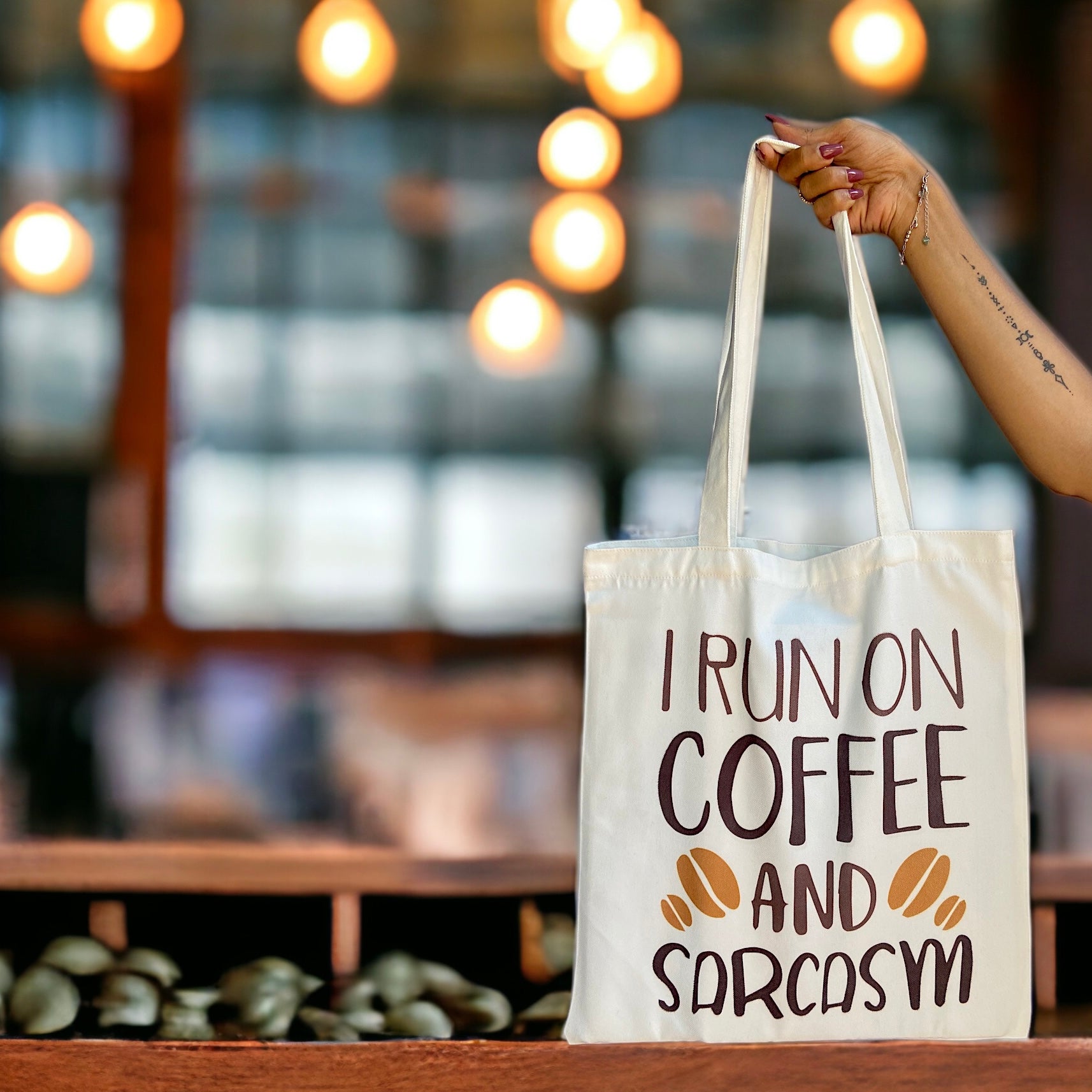 Tote Bag – I Run On Coffee And Sarcasm | Fun Statement Tote
