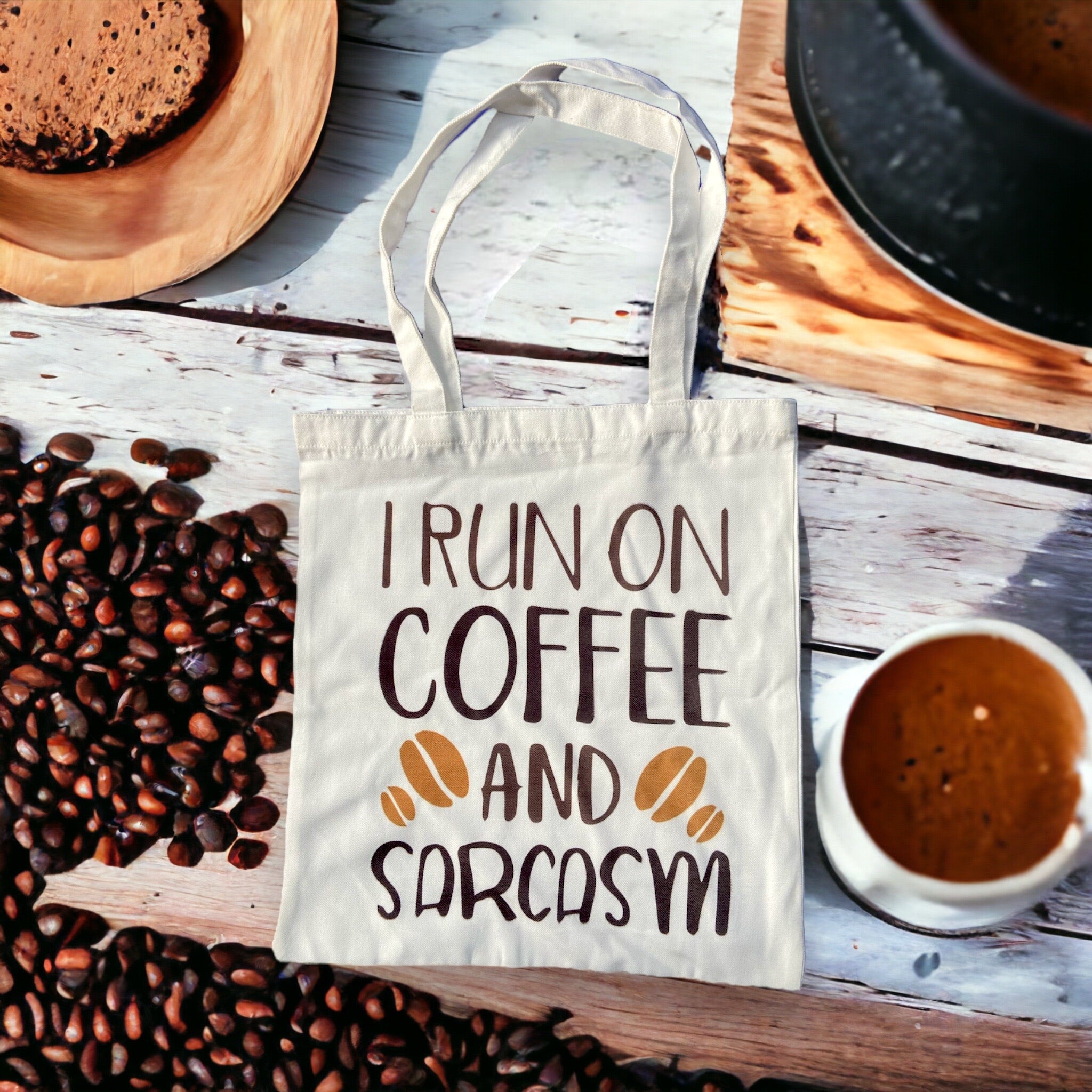 Tote Bag – I Run On Coffee And Sarcasm | Fun Statement Tote