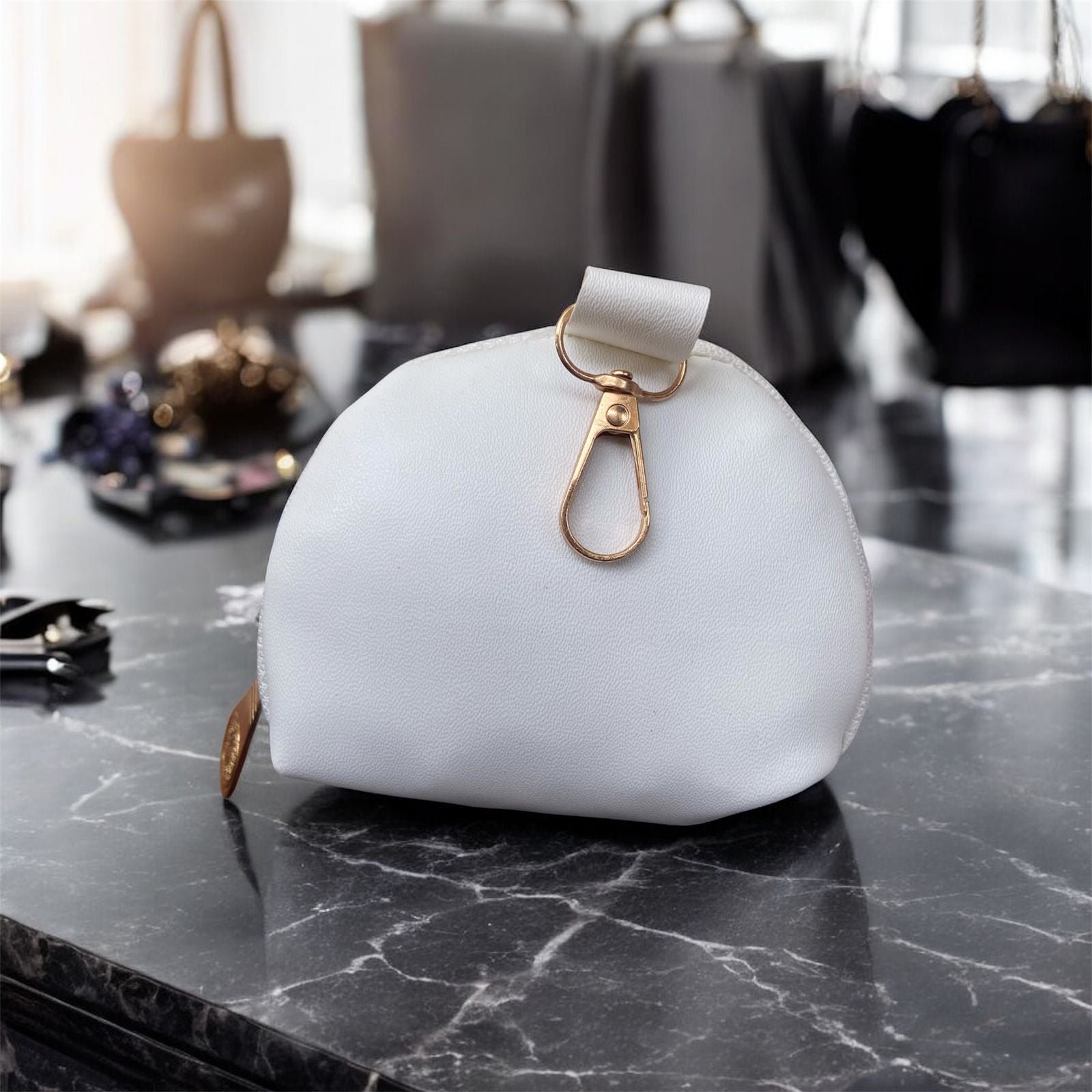 Mini Luxe Leather Pouch Charm – Chic White Keychain Accessory